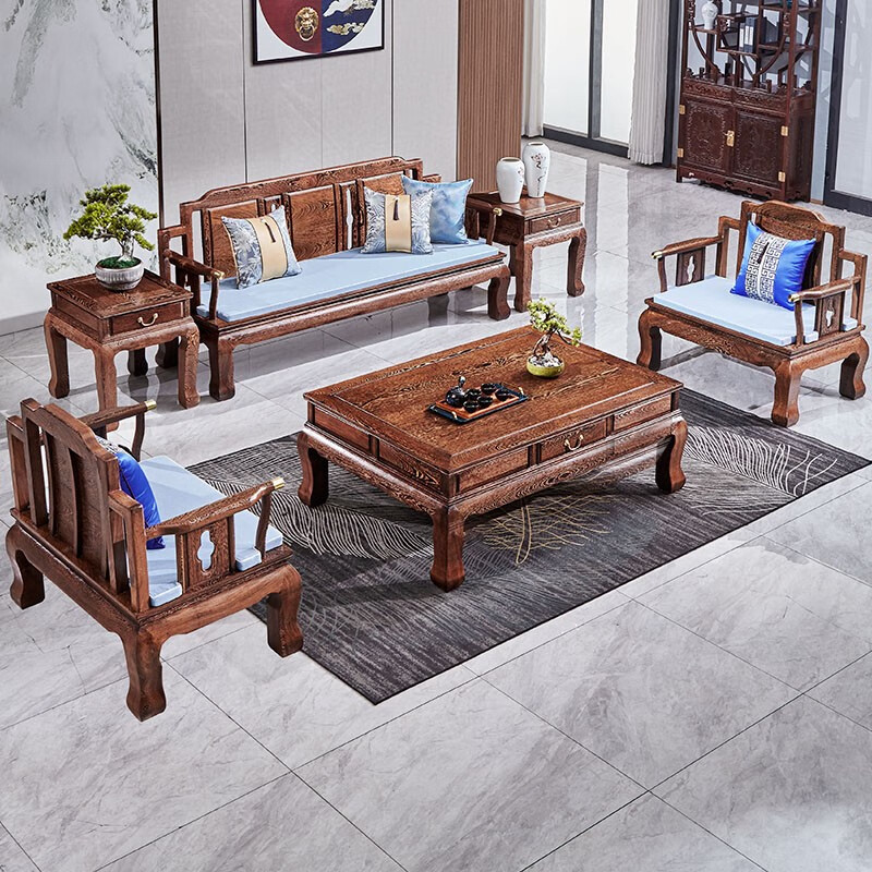 豪华鸿福沙发鸡翅木豪华新中式实木沙发椅组合 家用客厅红木家具