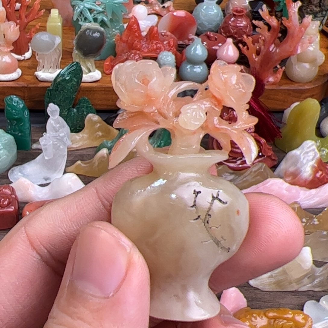 甜***梦老挝石牡丹花摆件