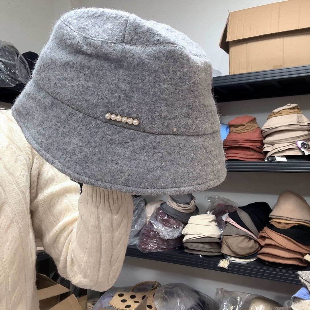 纯棉灰色全羊毛盆帽