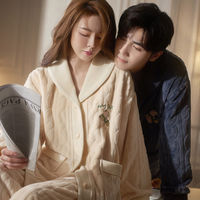 马克公主情侣睡衣秋冬珊瑚绒加厚加绒男女高级感家居服卡通套装冬