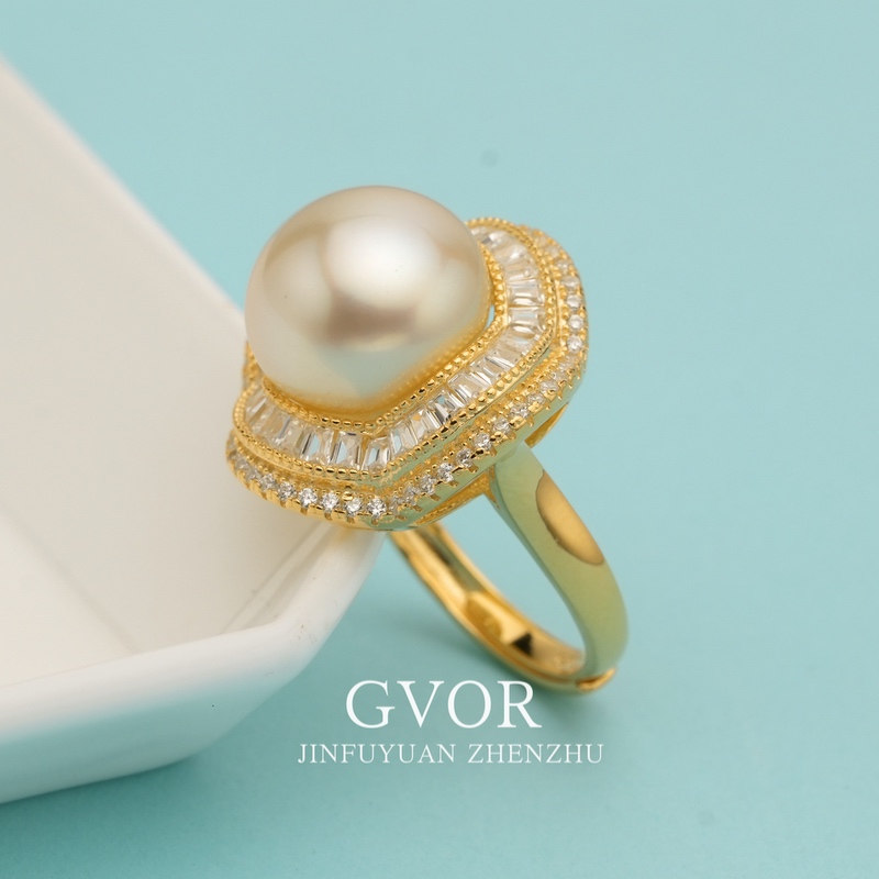 芈伽勒s925银海水金珠戒指P0924