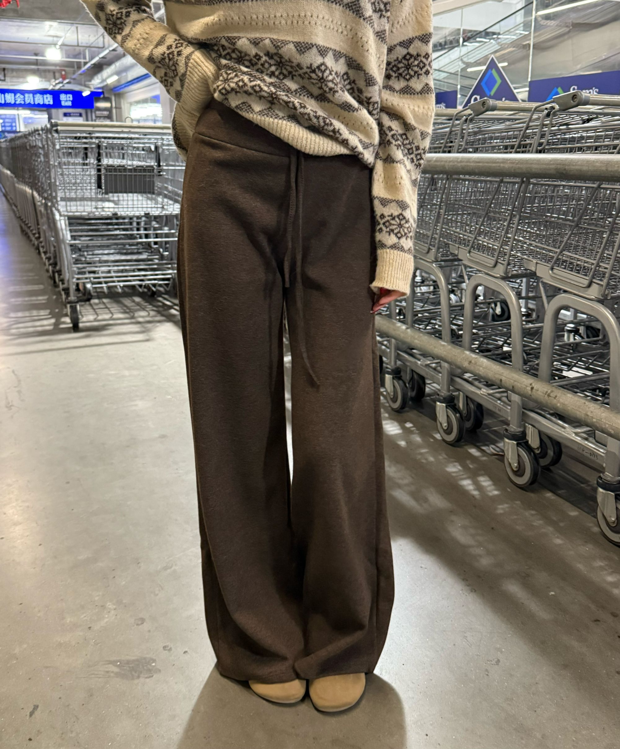 【CHUN】冬款复合奥羊绒厚款直筒显瘦大长腿微喇休闲裤