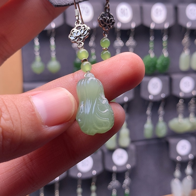 【闪购商品】和田玉耳饰银S925镶嵌肉*嘟