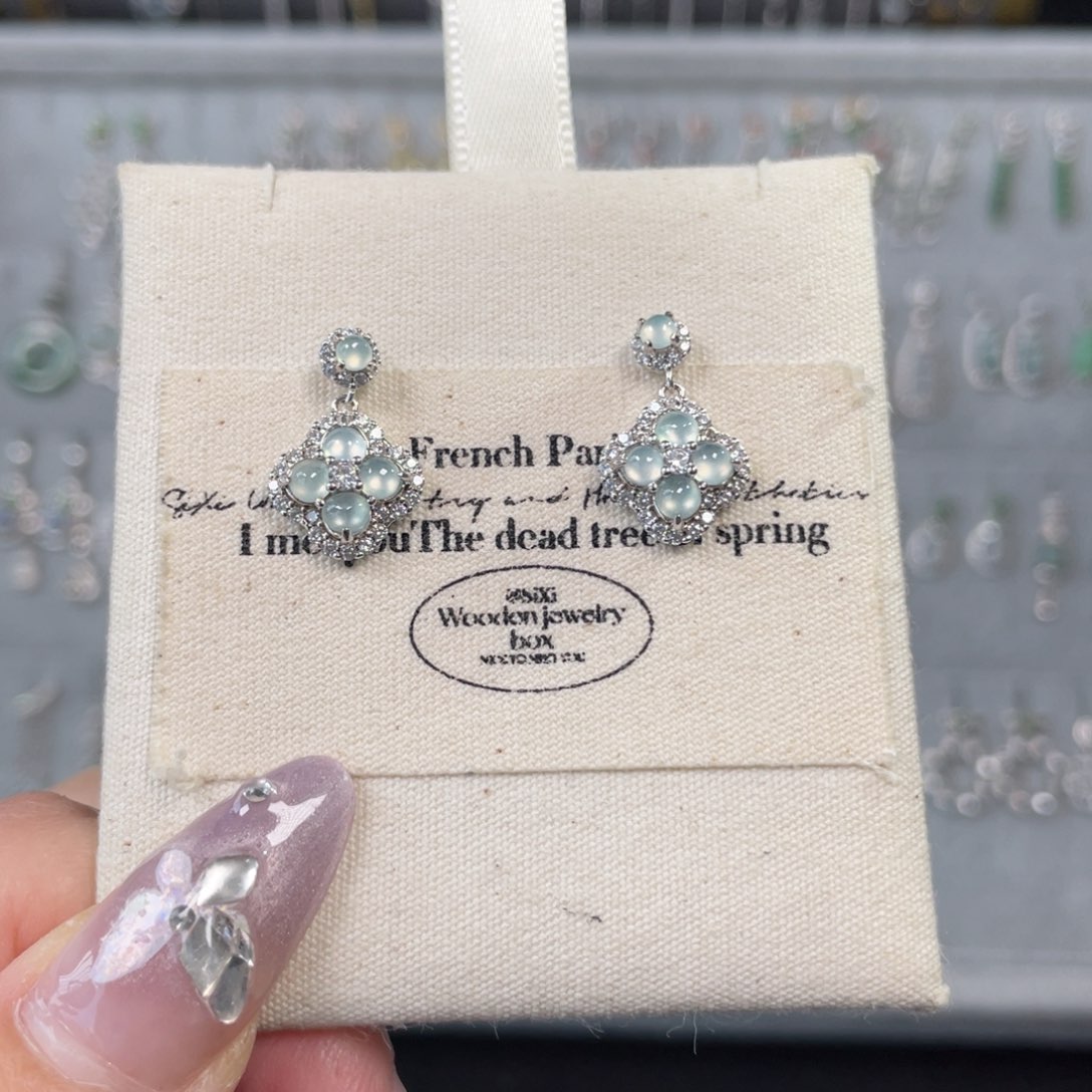 翡翠耳饰银S925镶嵌58898