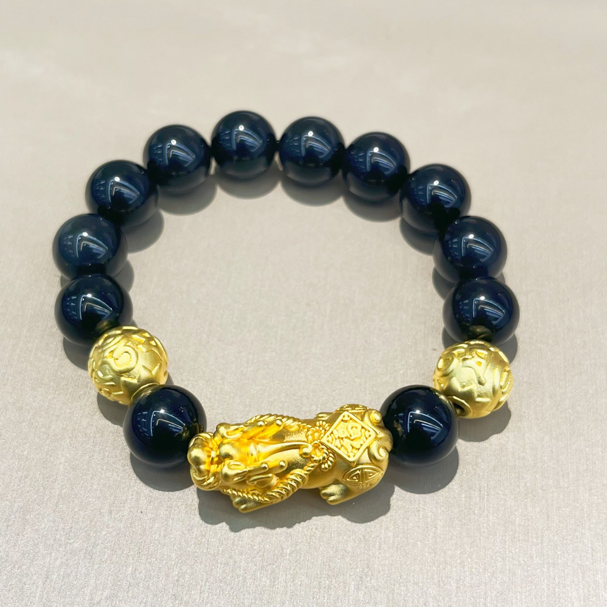 足银仿珍珠手链 足银 男士招财福貔貅男款金色经典潮流