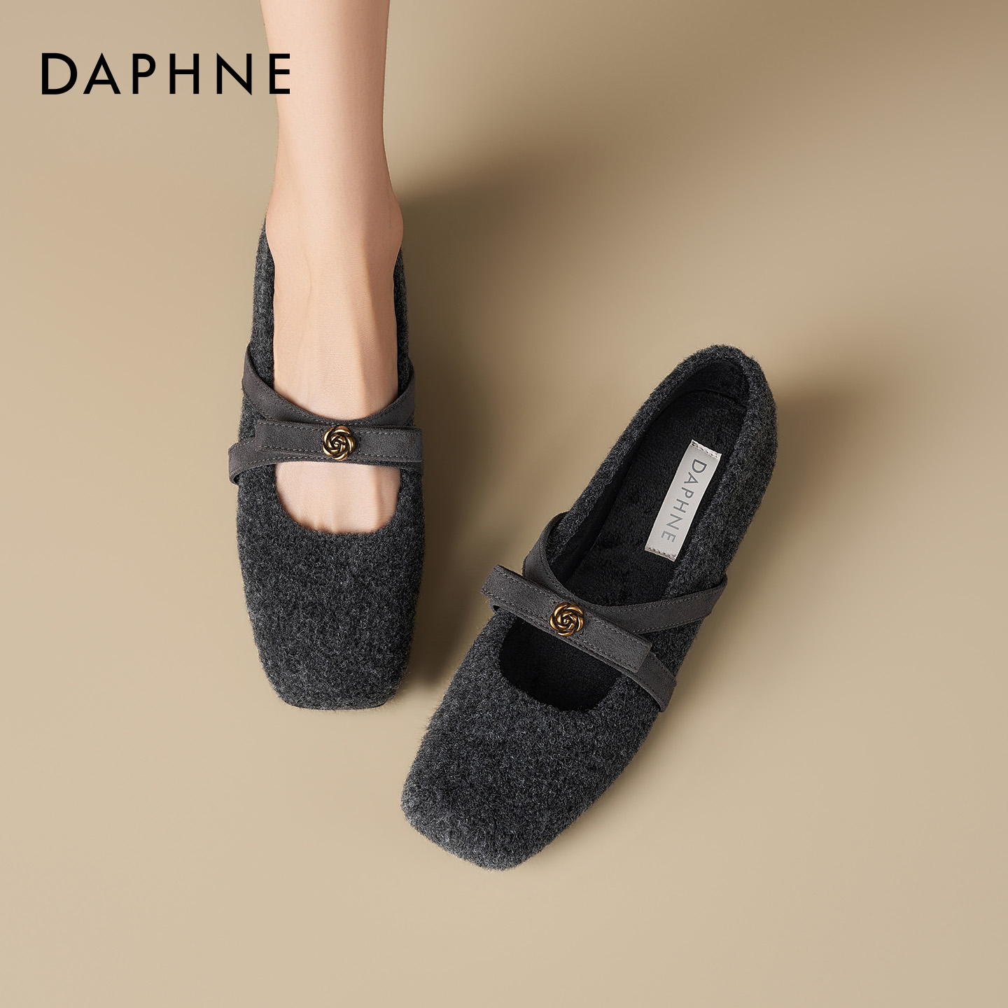 达芙妮加绒毛呢玛丽珍鞋女2025新款冬季内增高毛毛鞋法式晚晚鞋子