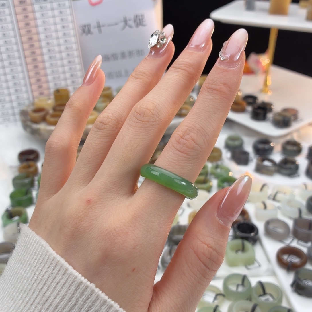 和田玉（糖玉）未镶嵌戒指z116碧玉细条17.9