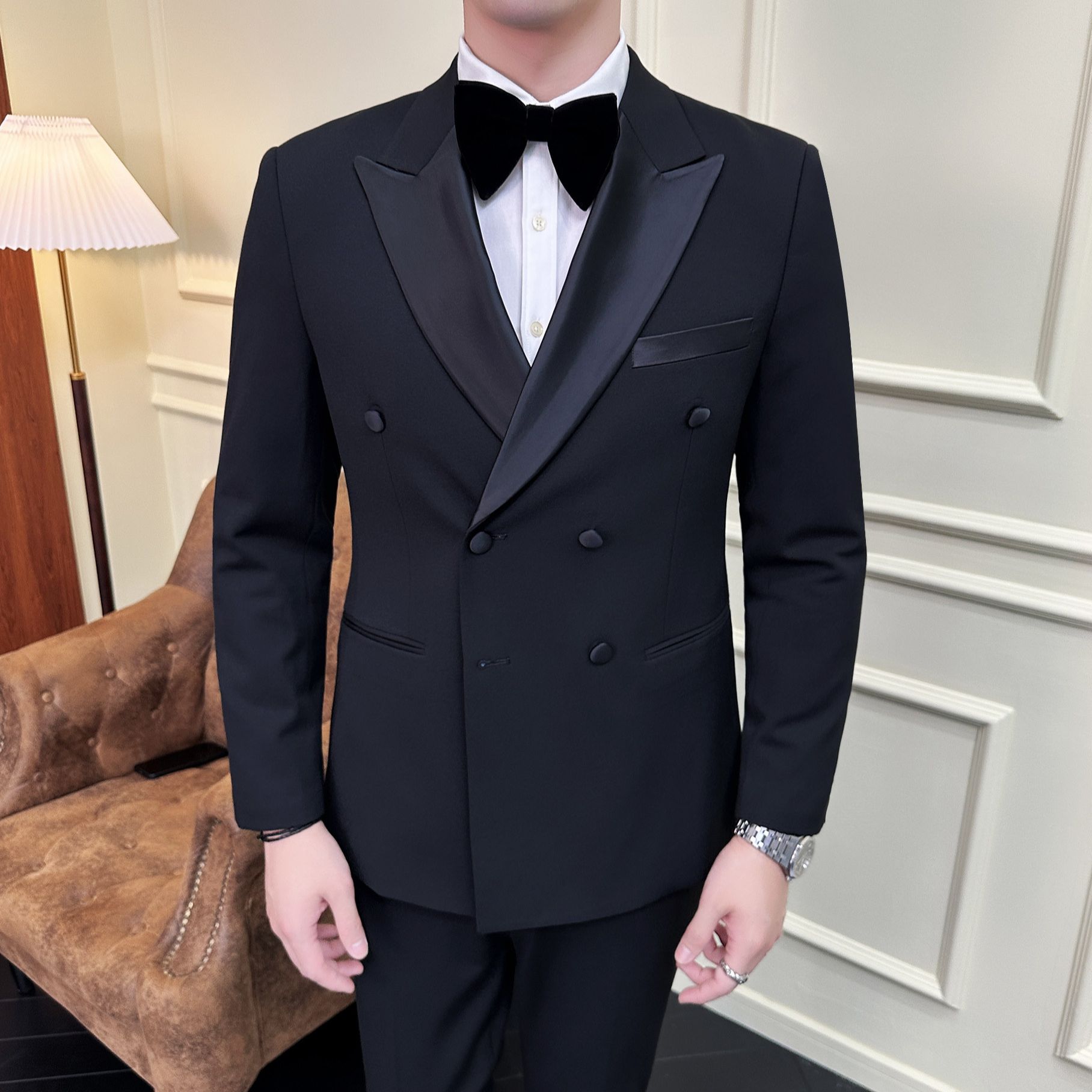 高品质男士黑色双排扣礼服套装