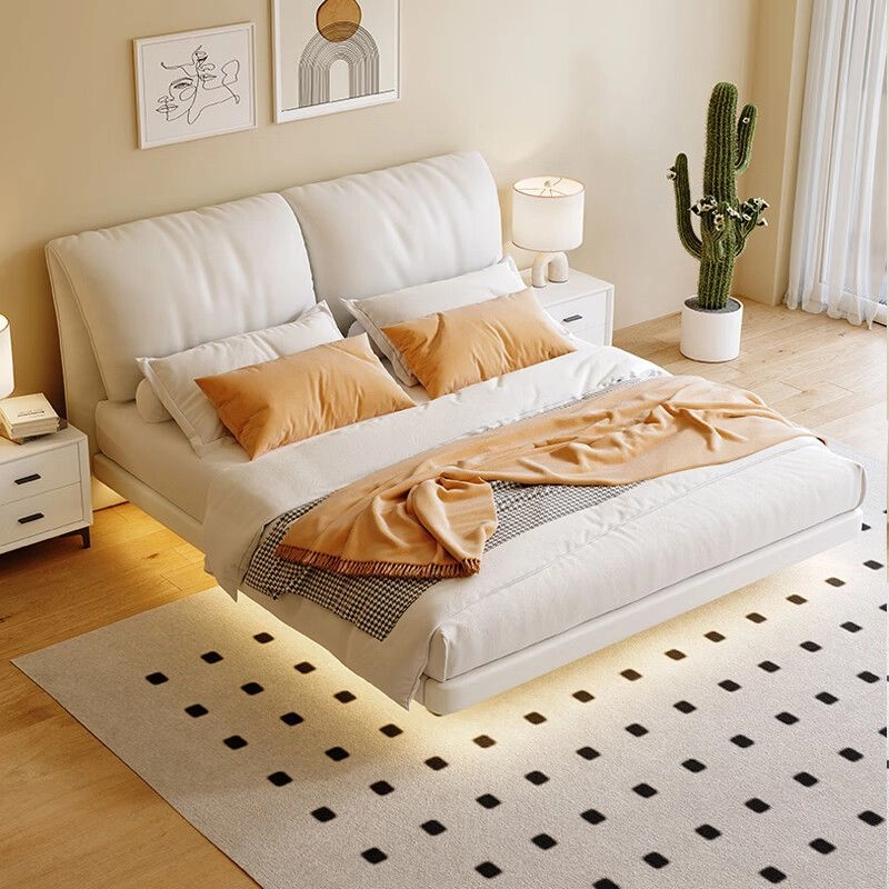 【大象耳朵】2363#悬浮床头层牛皮双人床主卧室1.8米x2极简婚床