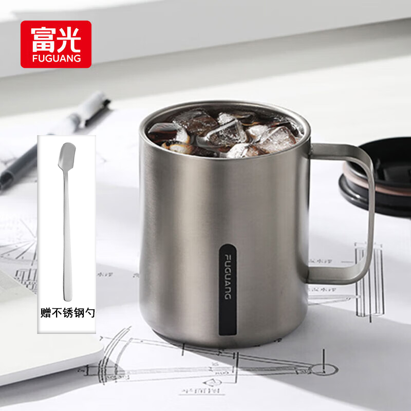 富光316不锈钢马克杯办公杯子带盖带勺子水杯女茶杯男保温咖啡杯