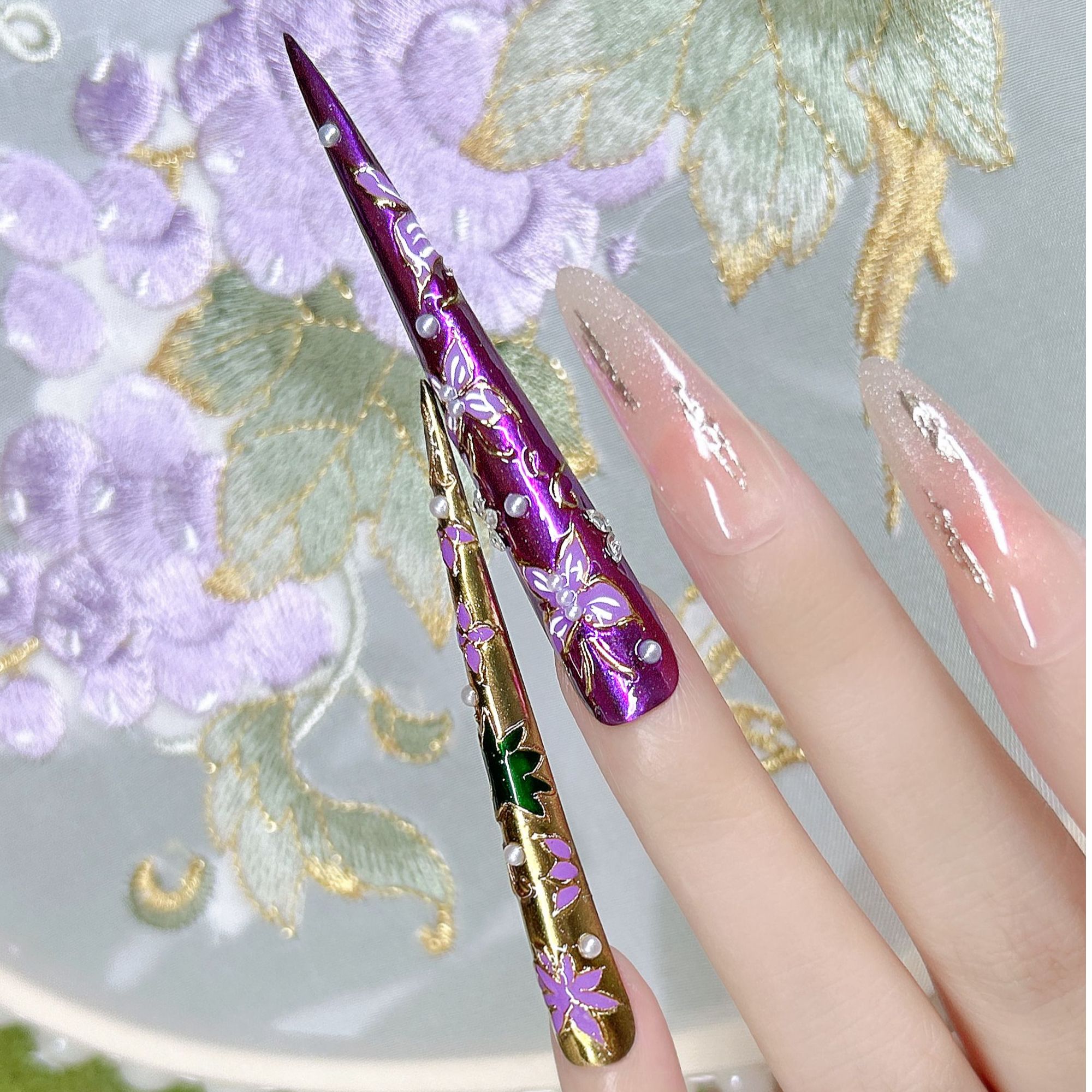 裸色高级显白穿戴甲护甲纯手工手绘款美甲贴片中长款指甲ins风