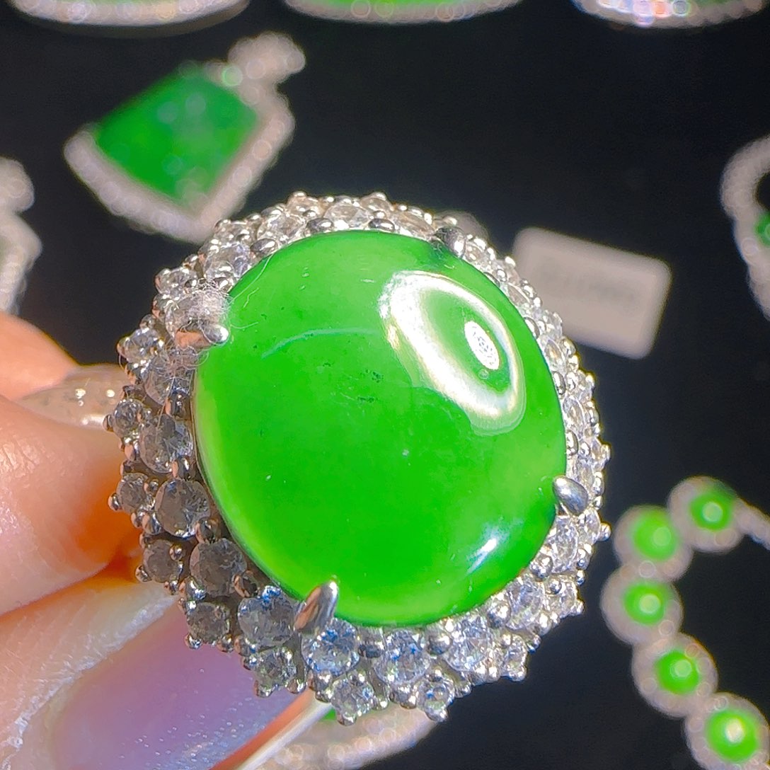 翡翠戒指银S925镶嵌天然
