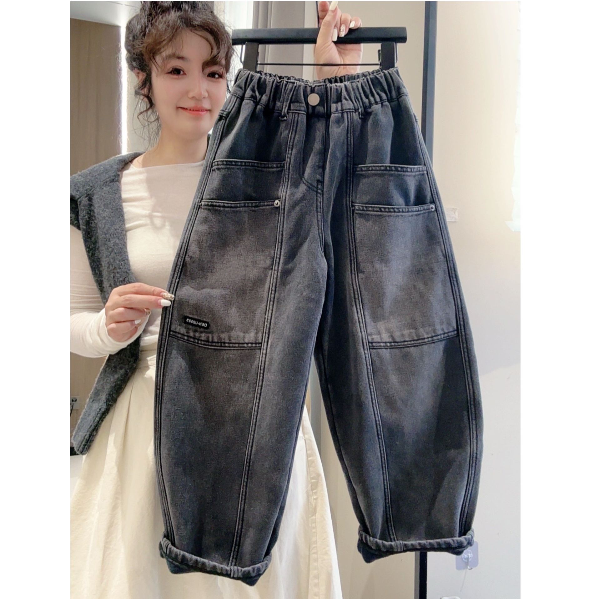 【加绒年款红包牛仔裤】中大童2025新款冬季一体绒加厚中大童9734