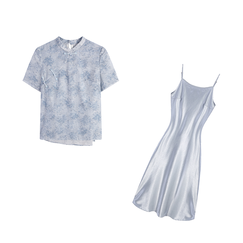 五季家/【花朝祈月】夏季薄款淡雅大码显瘦吊带裙两件套ZL107792