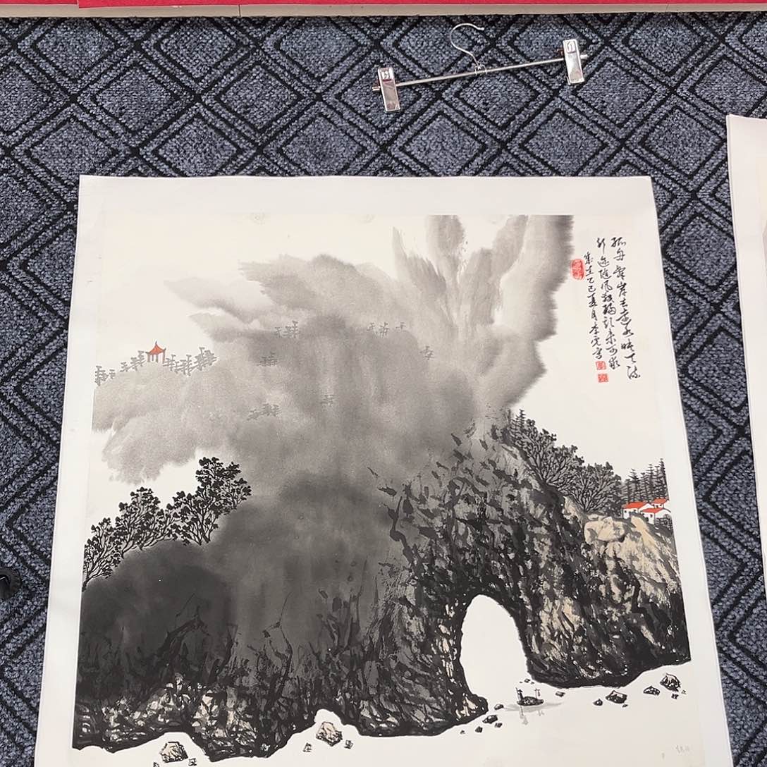 国画李虎老师四尺斗方山水奇
