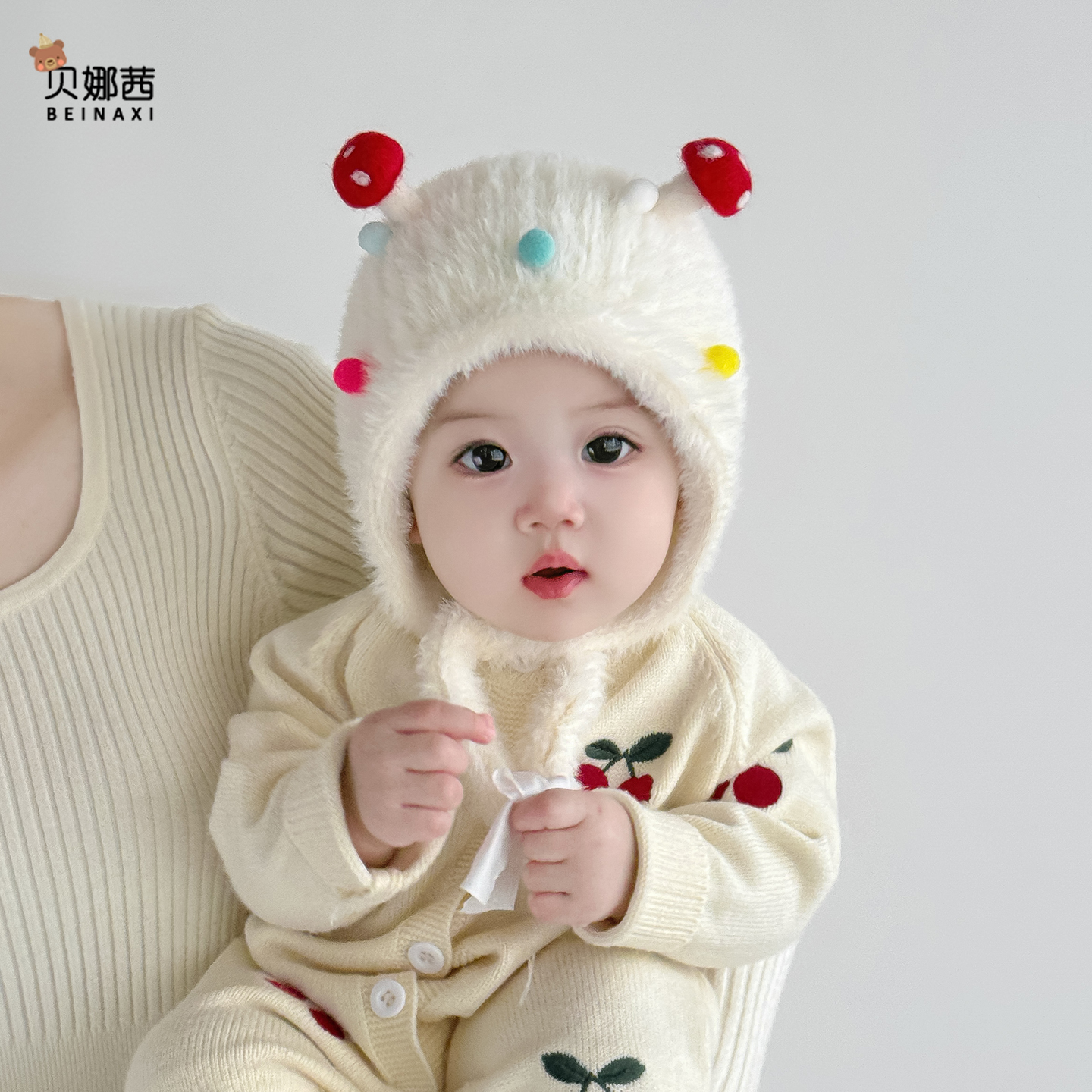 Beinaqian/贝娜茜婴儿帽子秋冬季宝宝女保暖针织帽冬季加厚护耳帽