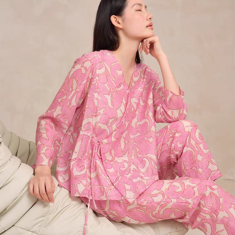 宽画92056自有芳华系列秋冬印花舒适休闲长袖女士家居服套装