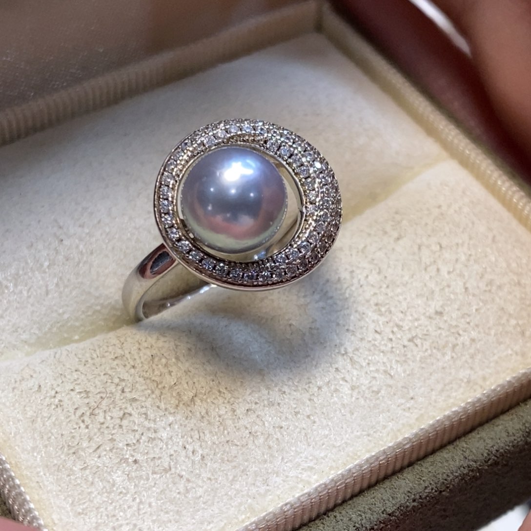 海水珍珠戒指银S925镶嵌微瑕