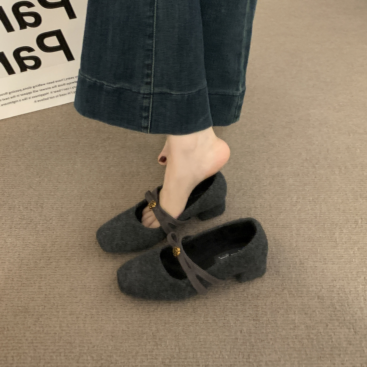 小香风法式绝美加绒玛丽珍高跟鞋女2025秋冬新款加绒粗跟毛毛鞋女