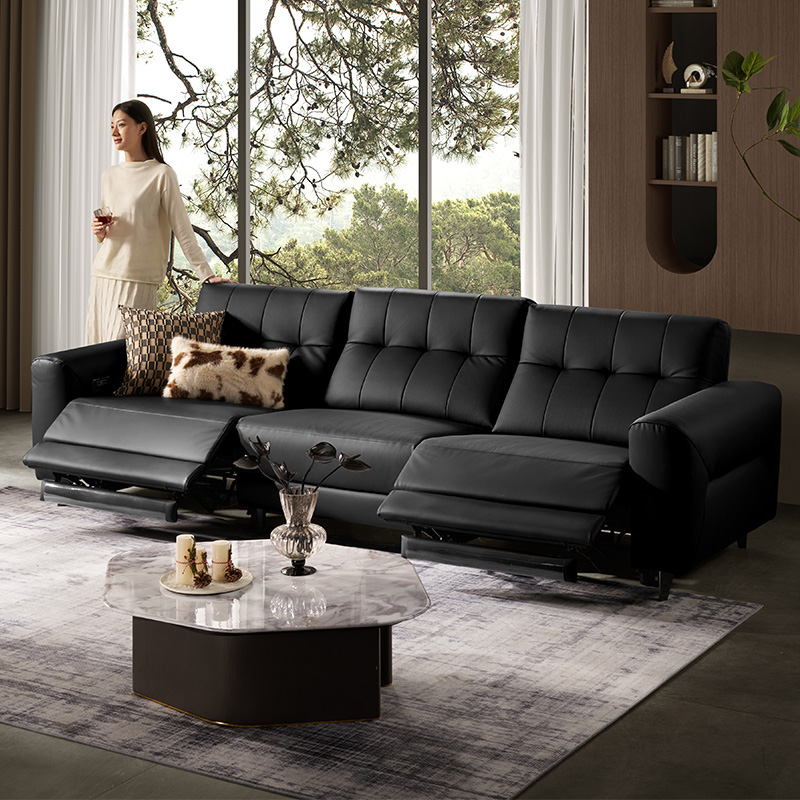 顾家家居头层黄牛皮大坐宽加厚扶手客厅三人位皮艺沙发6213