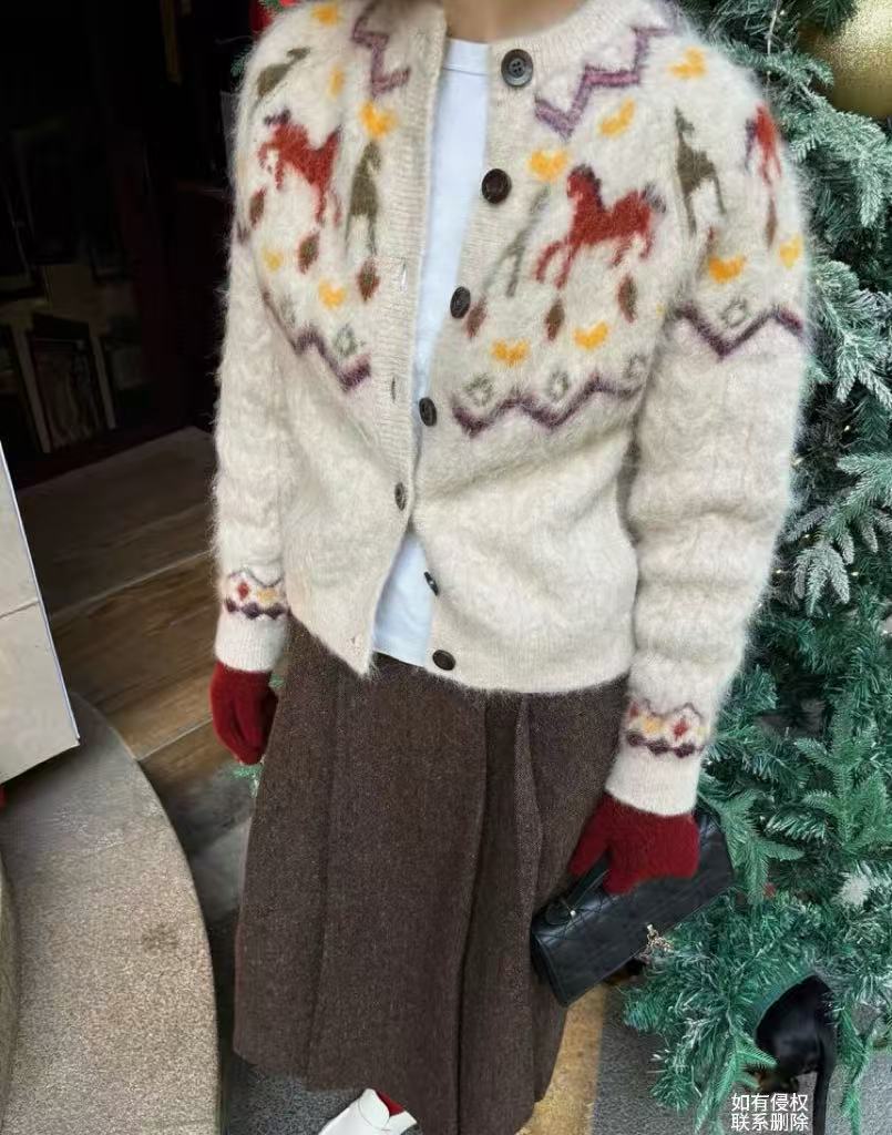 新款费尔岛圣诞小马针织开衫  K021