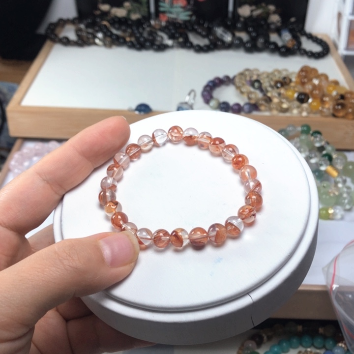 水晶手链银S925镶嵌胶花水晶