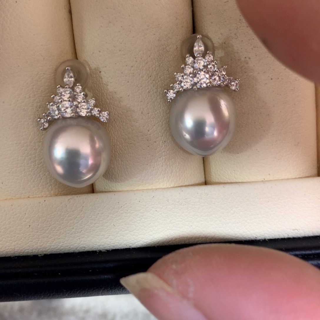 海水珍珠耳饰银S925镶嵌