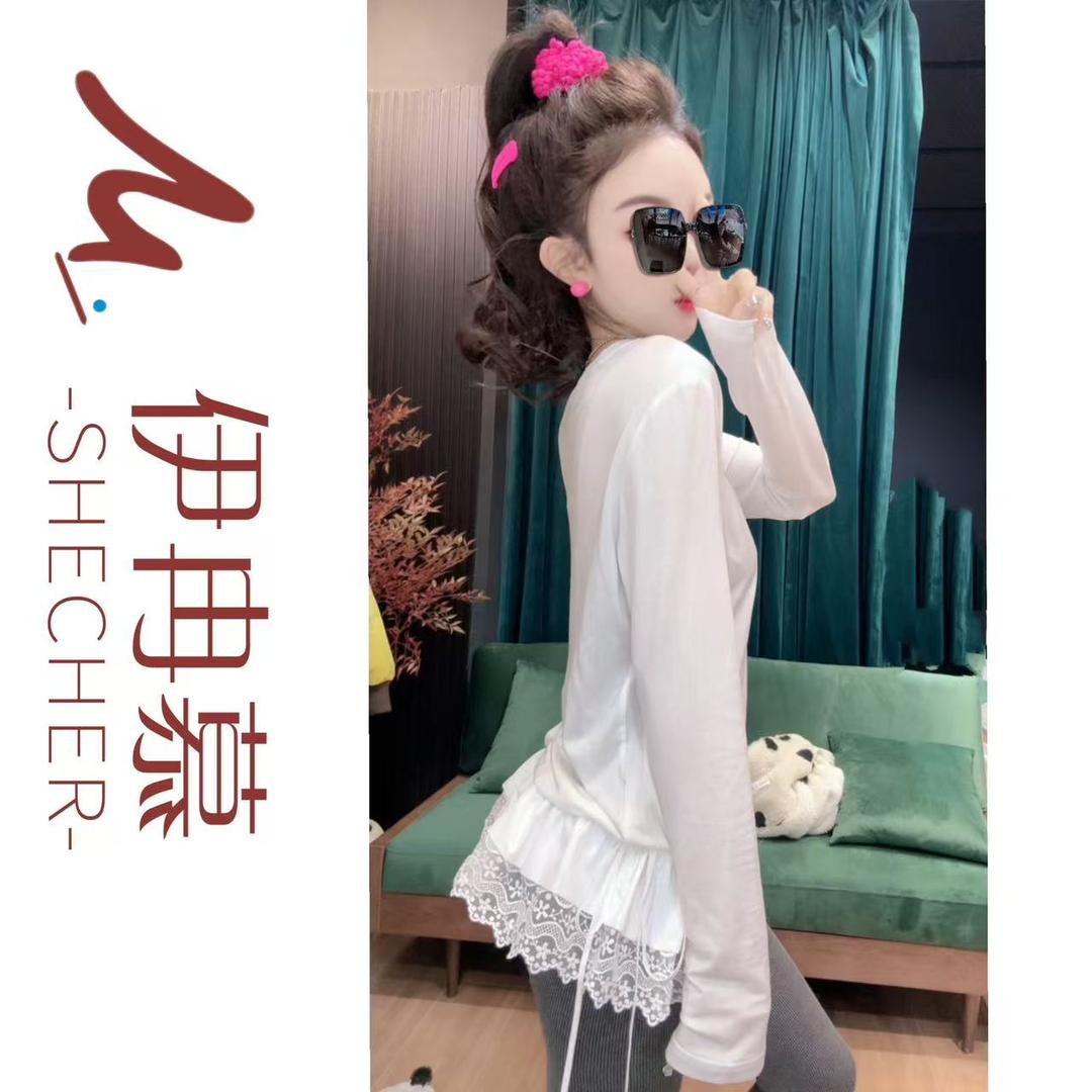 【伊冉慕严选】 小衫蕾丝拼接抽绳蛋糕下摆百搭白色打底上衣8869