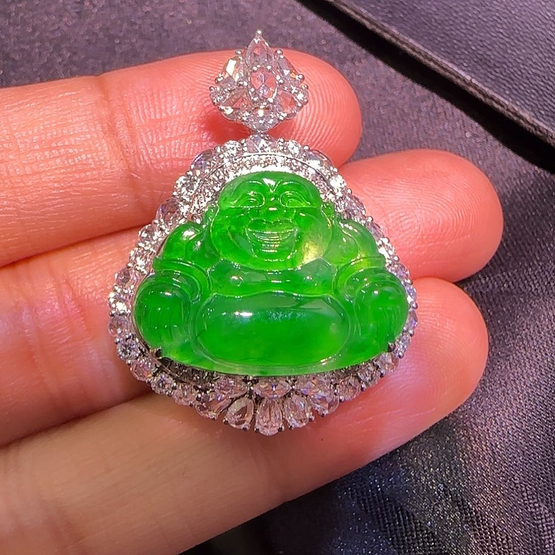 翡翠18K金镶嵌吊坠(不含链)