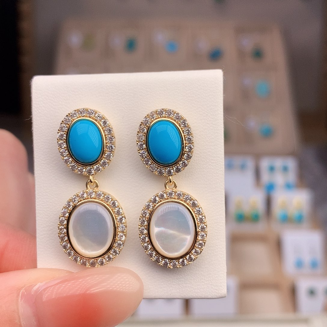 银S925镶嵌绿松石耳饰