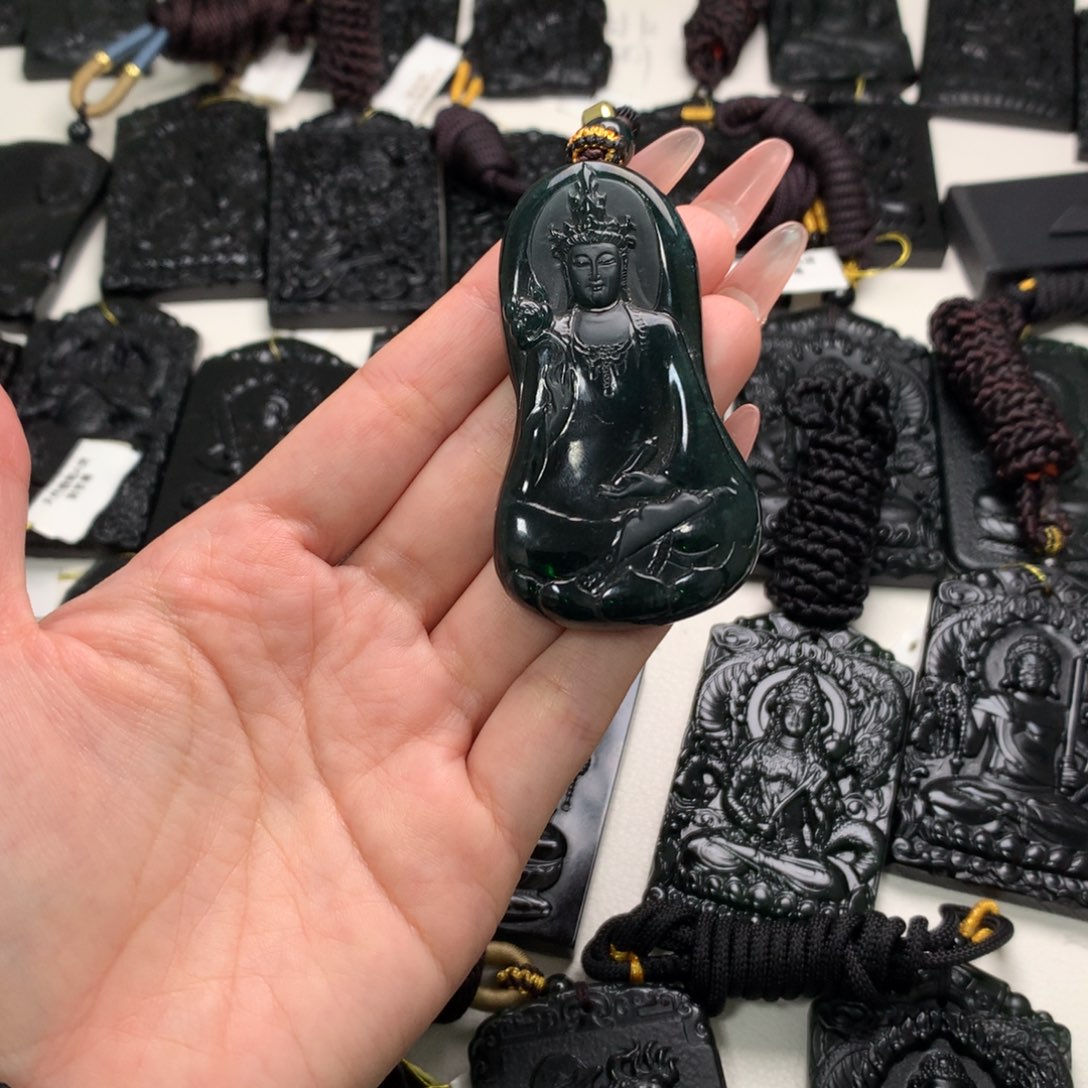 翡翠未镶嵌挂件天然a货钢琴黑挂件