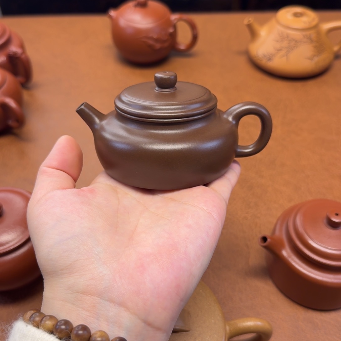 紫砂茶壶矮德中，130cc，老紫泥，全手工制作