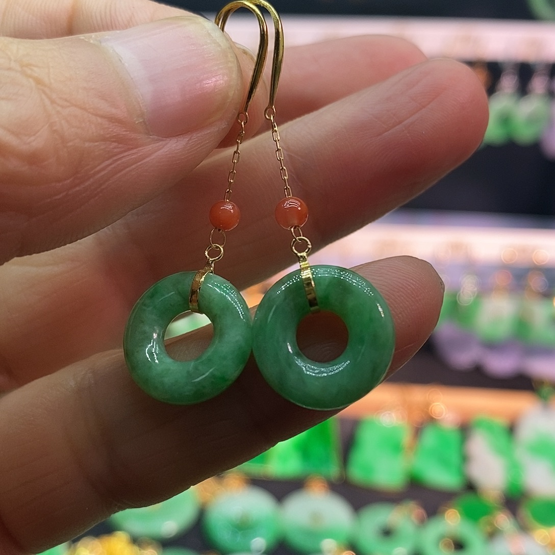 翡翠18K金镶嵌耳饰耳饰