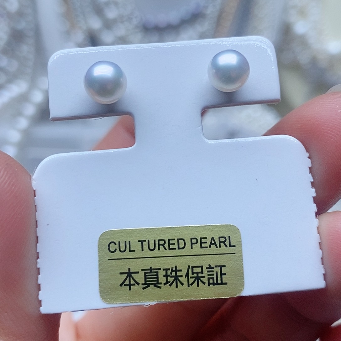 银S925镶嵌耳钉淡水珍珠