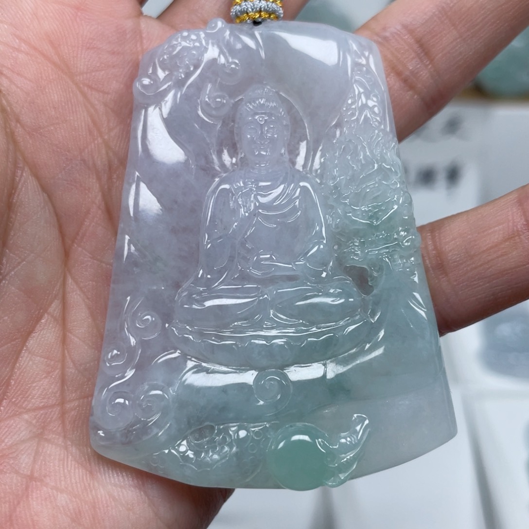 翡翠颈饰未镶嵌天然翡翠A货额弥春彩大号