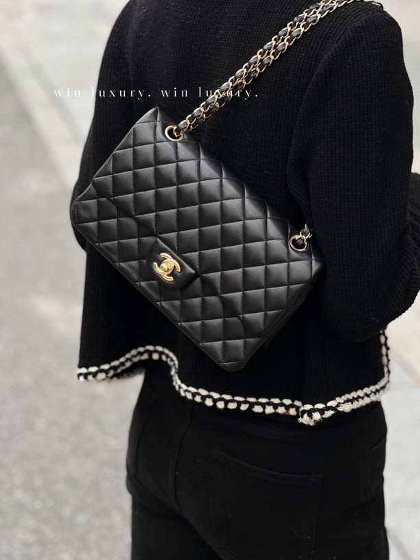 95新 Chanel/香奈儿 香奈儿黑金cf中号单肩斜挎包 15开