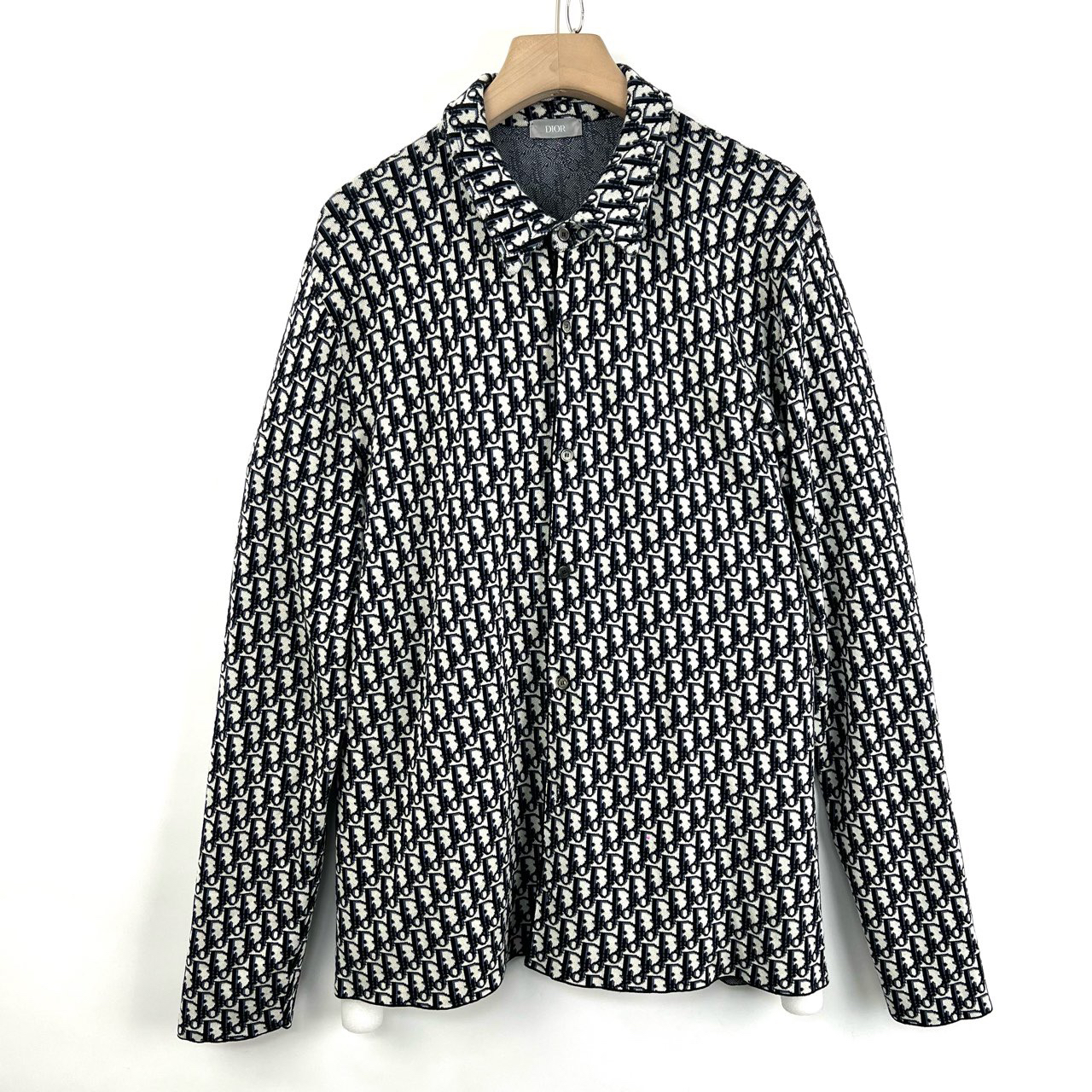 99新 DIOR/迪奥 XL码/海军蓝老花满印针织长袖衬衫/05210