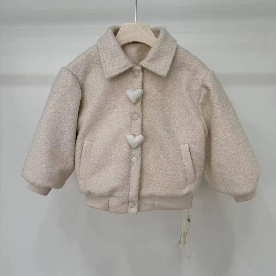 森系法式棒球领纯色女小童外套