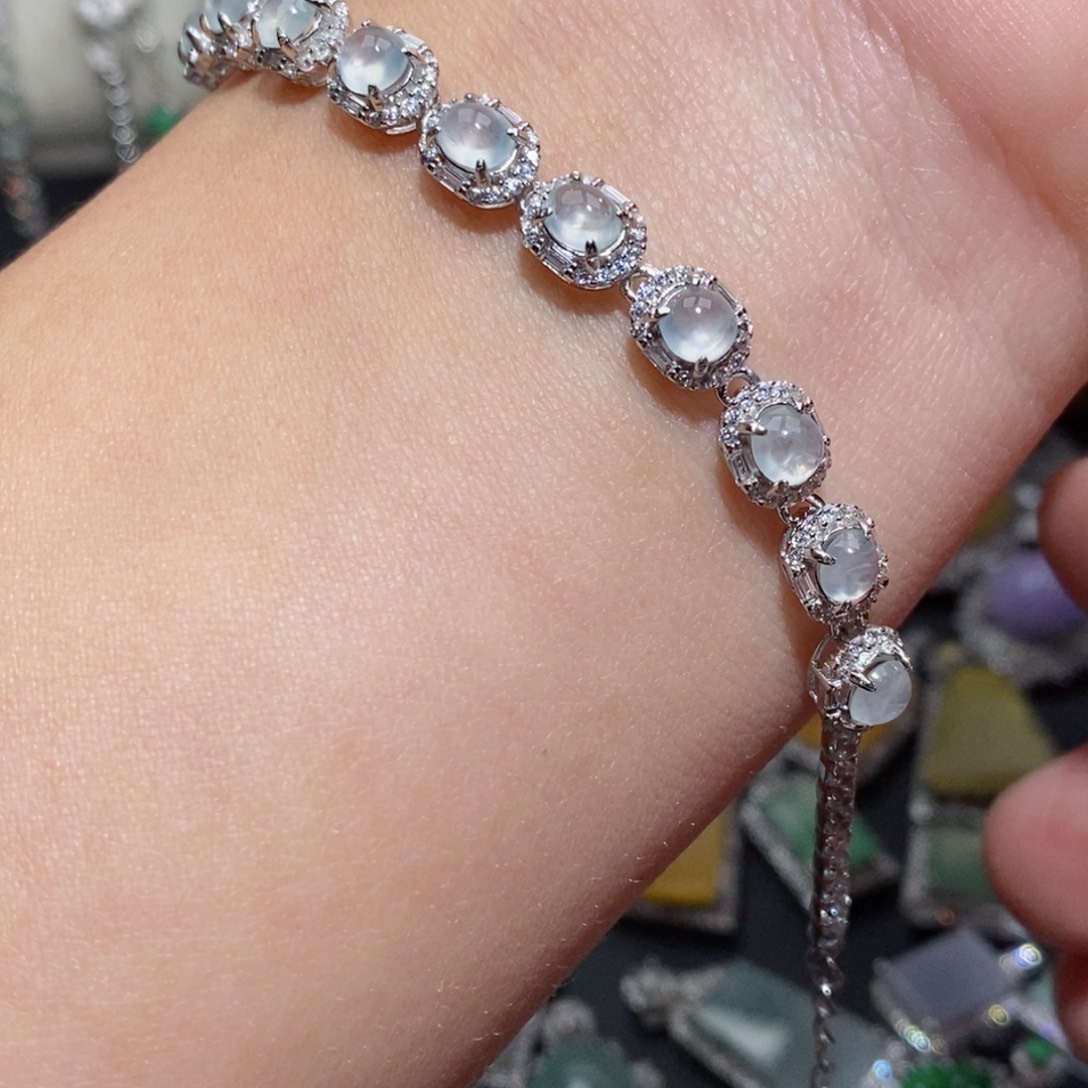 翡翠手链银S925镶嵌uy yuj