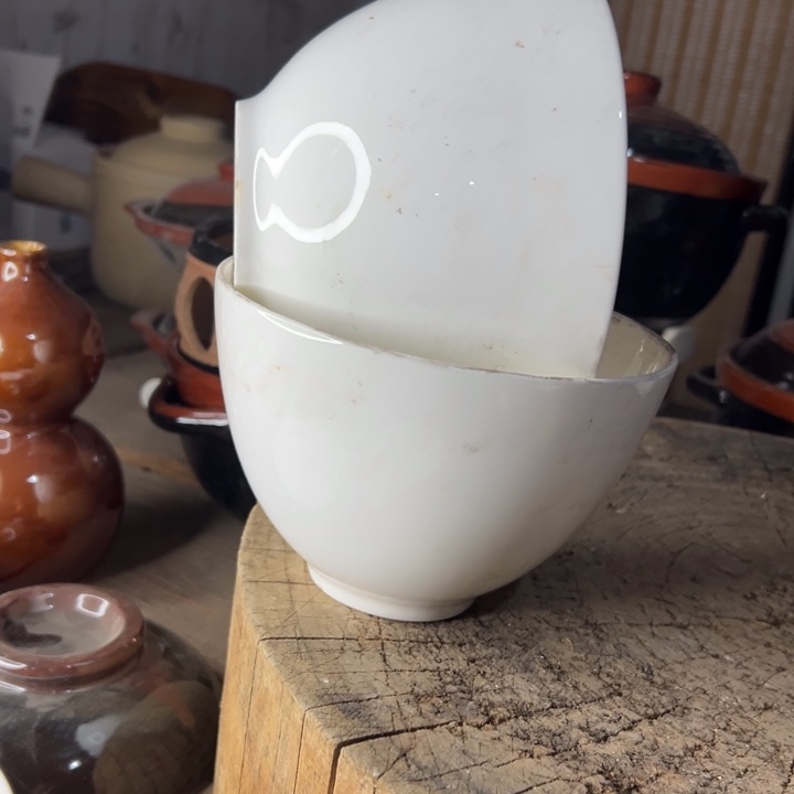 库存尾货老骨瓷汤碗一对口径15.5