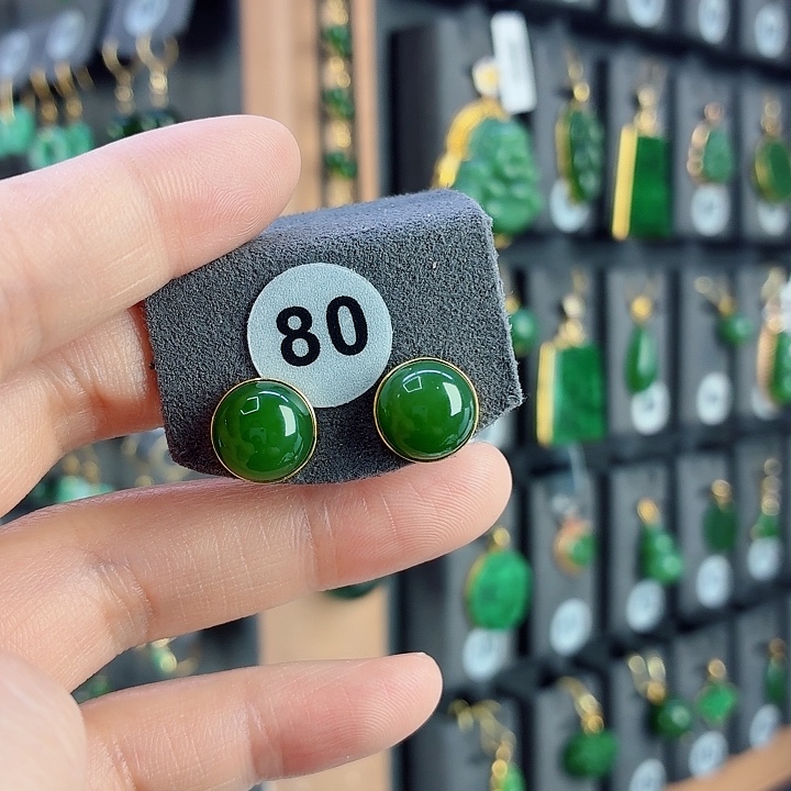 和田玉18K金镶嵌耳饰