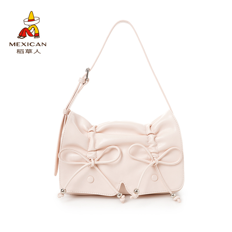 稻草人2025新款通勤时尚潮流褶皱蝴蝶小众单肩腋下斜挎包