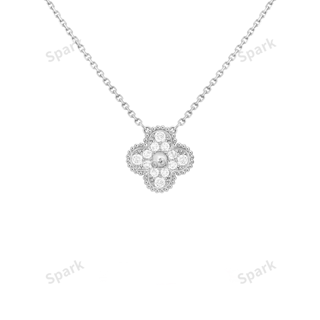 坠链均925银合成锆石 四叶花银色带钻D项链小众时尚轻奢KK017