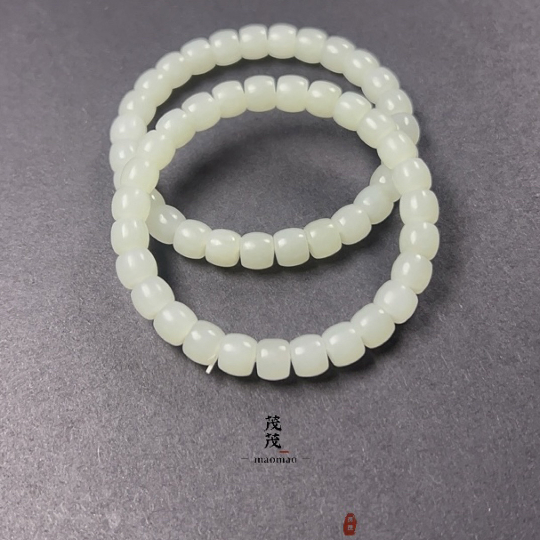 天然和田玉俄料白玉7-8mm单圈直切白月光百搭款