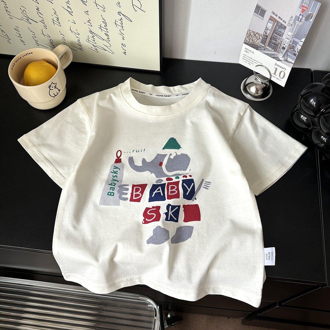 儿童男女宝同款韩版涂鸦纯棉短袖2025新款百搭韩版休闲ins