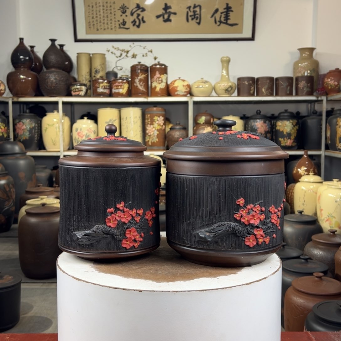 一对357克醒茶罐纯手工