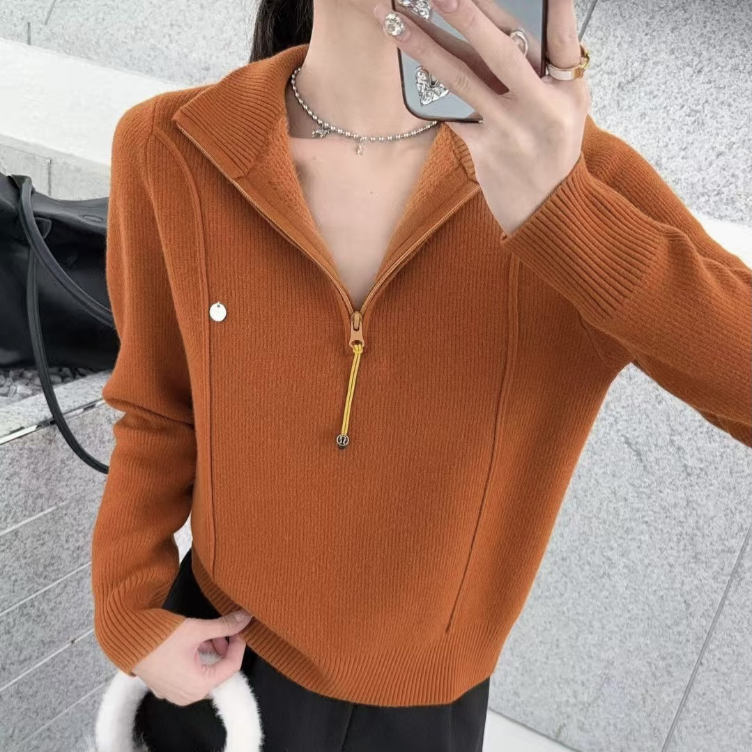 《沐瑶精选》半高领拉链针织衫女秋冬加厚长袖毛衣宽松百搭内搭上衣