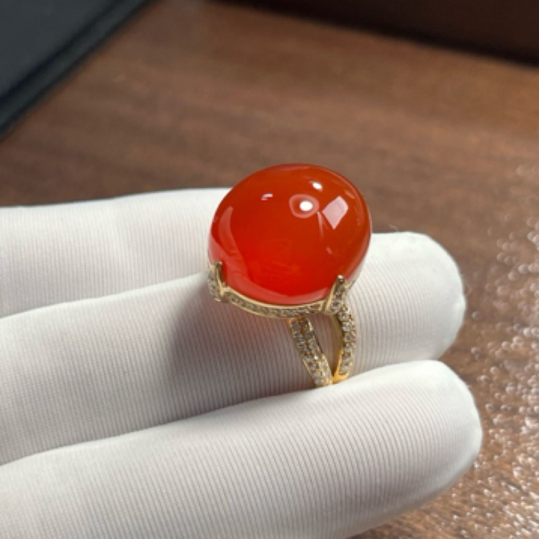 原矿保山冰红戒指18k金镶嵌女戒