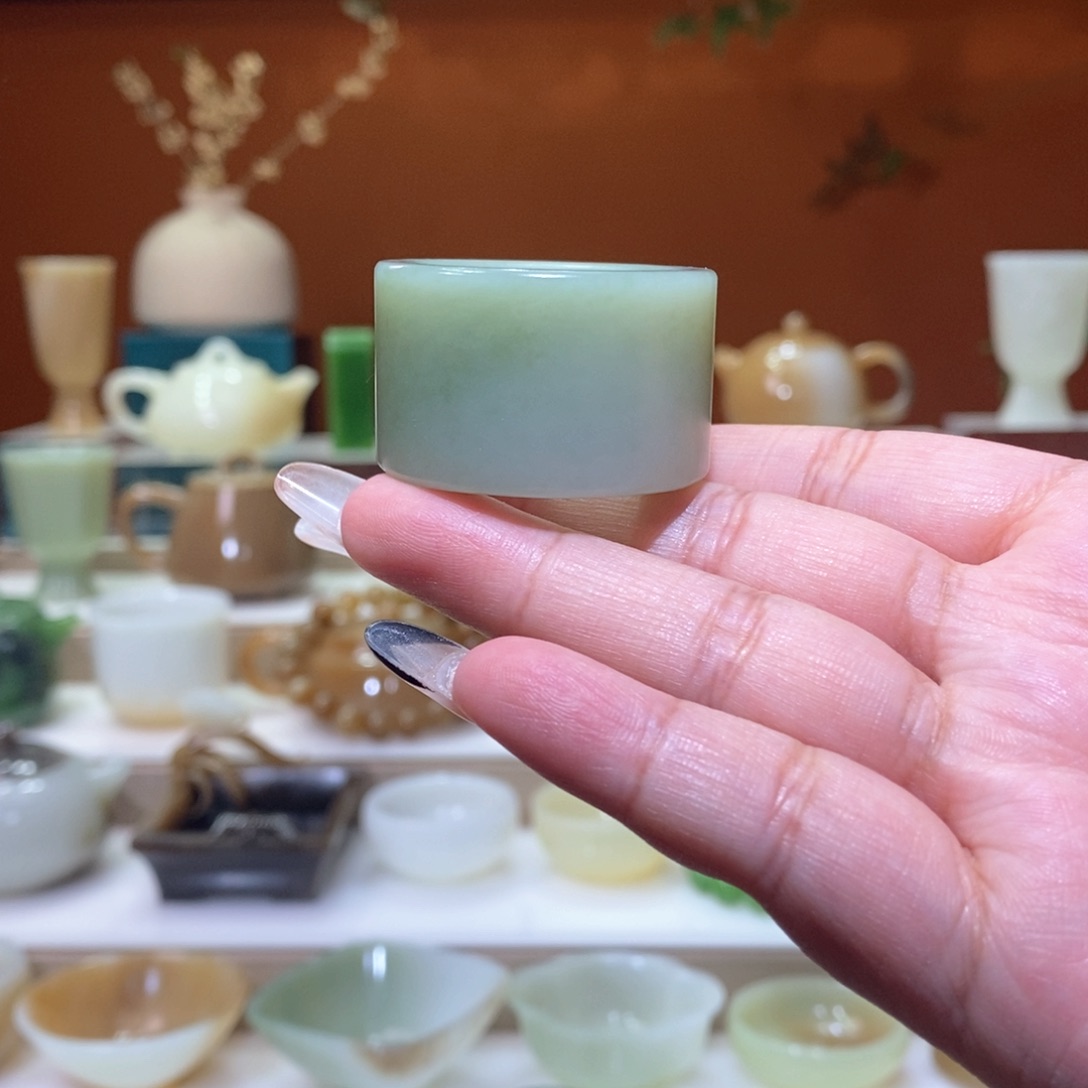 未镶嵌和田玉挂件卫*新疆翠青扳指22.8mm