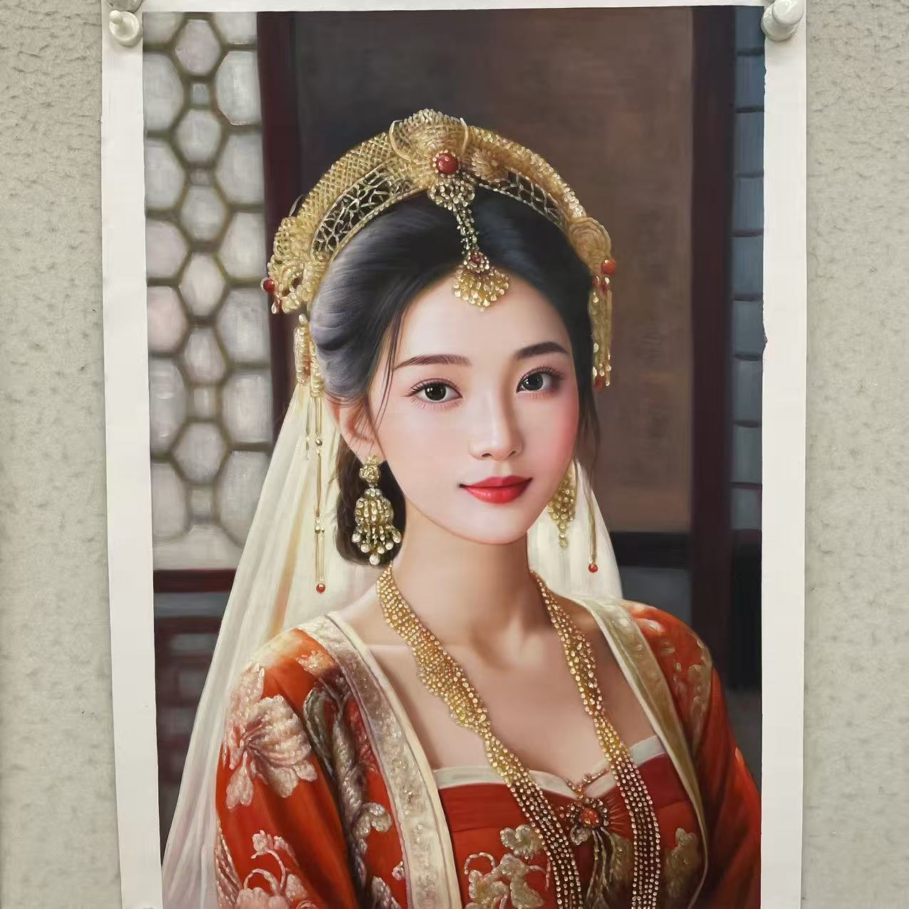 林彦新***中国新娘-古兰丹姆-约60*90厘米-手绘油画-麻布